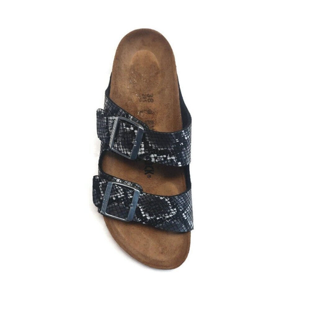 Birkenstock Arizona Sandals Mens 5 - 5.5 Womens 7 - 7.5 Black Python Narrow - Picture 3 of 9